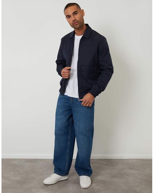 Threadbare Blue Showerproof Lightweight Patch Pocket Zip Up Jacket for men