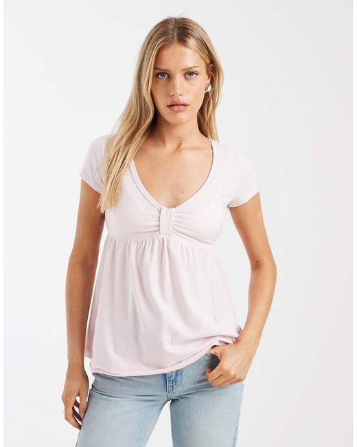 Hollister White Short Sleeve Babydoll Top