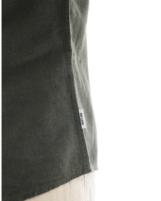 Only & Sons Gray Linen Mix Revere Collar Shirt for men