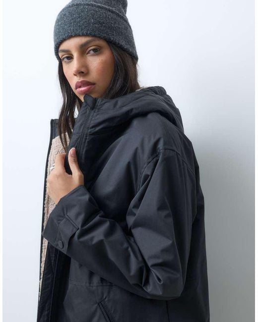 ASOS Gray Longline Rain Coat With Borg Liner