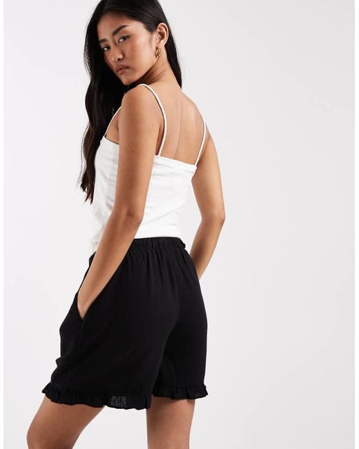 New Look Black Ruffle Linen Blend Pull On Shorts