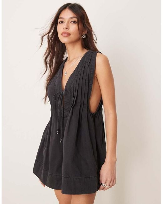 Free People Black Webster Tie-front Romper