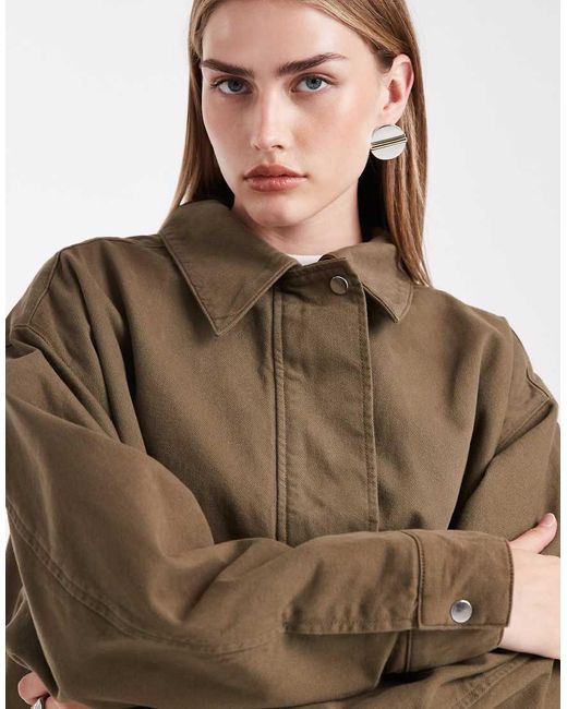ASOS Blue Surplus Contrast Leather Collar Bomber Jacket