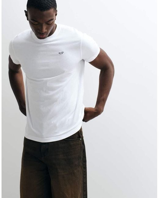 Hollister White Slim Fit Icon Logo Crew Neck T-shirt for men