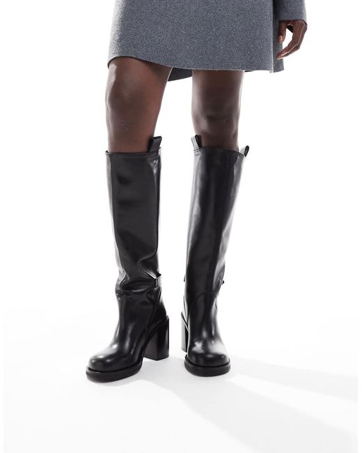 Botas Por La Rodilla Negras Con Puntera Redondeada De Cuero Premium Casper De -Negro ASOS de color Blue