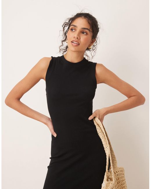 ASOS Black – geripptes, hochgeschlossenes tanktop-kleid
