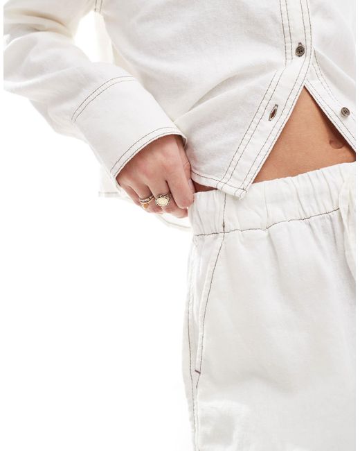 ONLY White Linen Pull On Shorts Co-Ord With Contrast Stitch