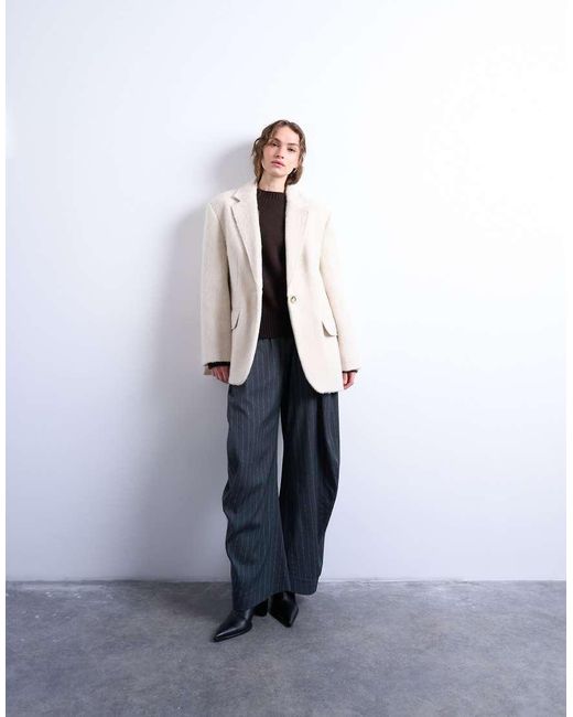 TOPSHOP Natural Longline Brushed One Button Blazer Coat With Wool