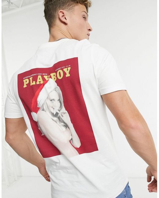 Jack & Jones Originals – Weihnachtliches T-Shirt mit Playboy-Print in White für Herren