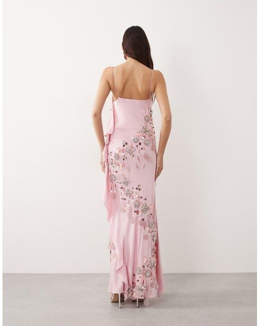 ARRANGE Pink Embellished Drape Satin Maxi Dress