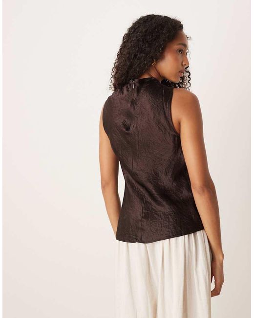 Mango Black Sleeveless Crushed Satin Top