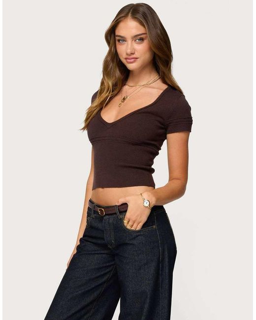 Edikted Blue Theresa V Neck Knit Top