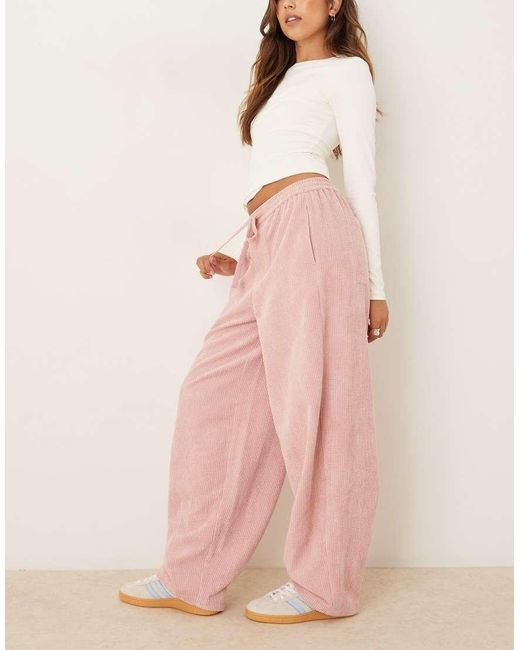 ASOS Pink Pull-on Barrel Leg Corduroy Pants