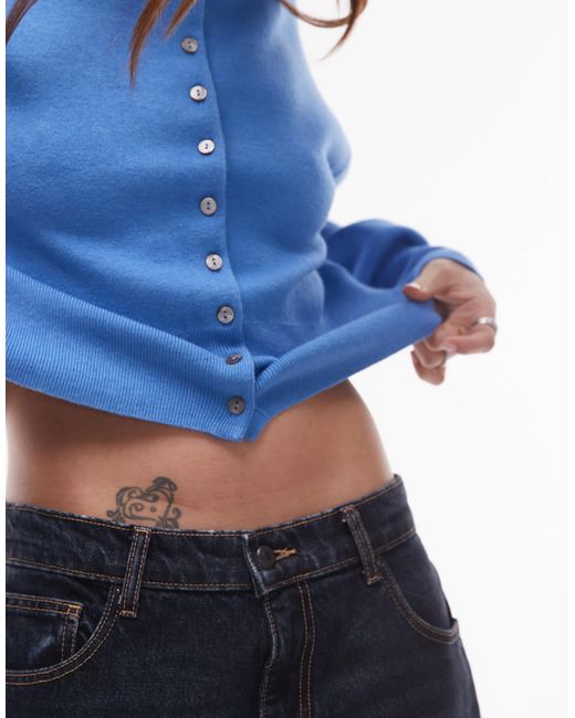 TOPSHOP Blue Knitted Compact Fitted Waist Cardi