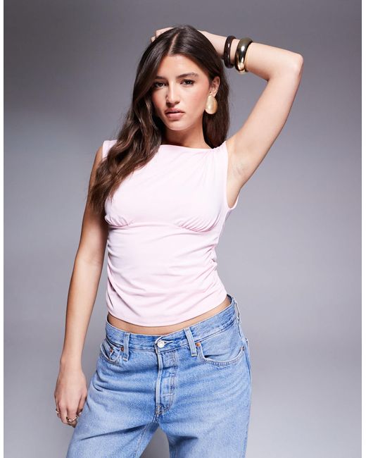 Top avec encolure bateau et coutures sous le buste - pastel ASOS en coloris White