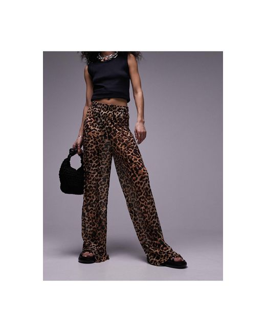 TOPSHOP Black Leopard Print Crinkle Trouser