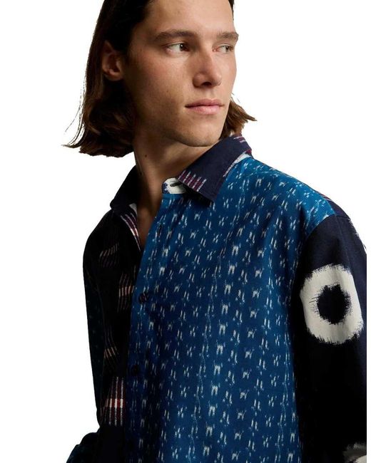 Desigual Blue Patch Printed Shirt for men