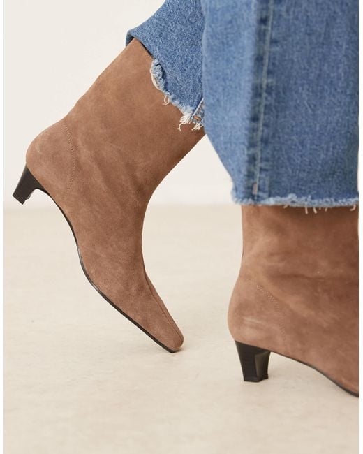 Mango Blue Suede Square Toe Low Heeled Boots