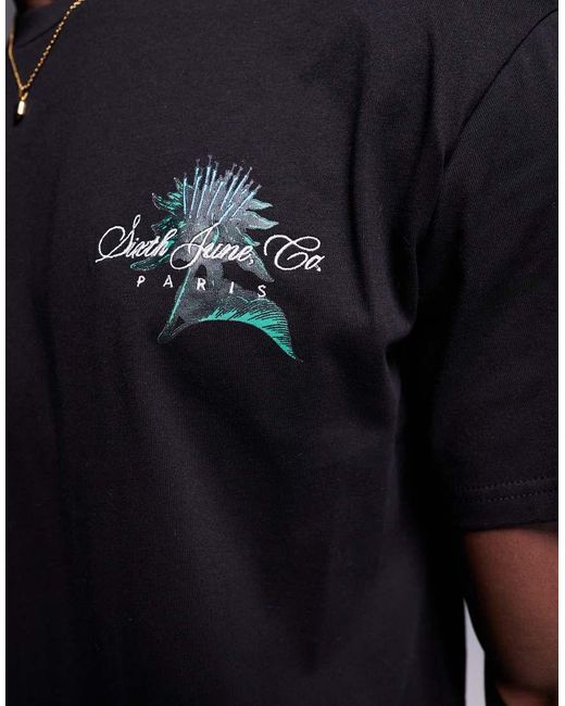 Camiseta Negra Con Estampado Trasero Botánico De Sixth June de hombre de color Blue