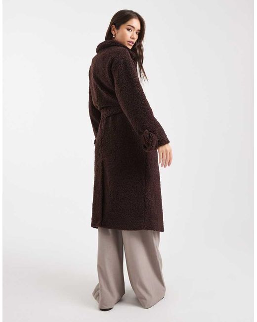 Wednesday's Girl Brown Belted Fluffy Teddy Midaxi Coat
