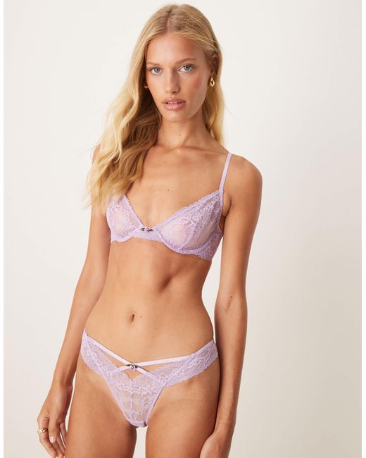 ASOS Purple Rosalie Lace Underwired Bra With Floral Trim