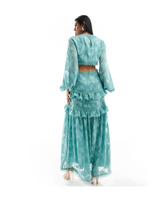 ASOS Blue Floral Jacquard Cut Out Midi Dress