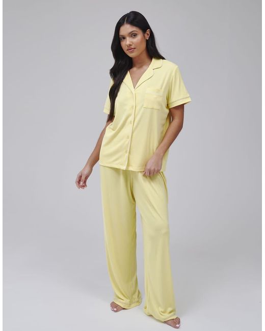 Loungeable Metallic Super Soft Jersey Rib Traditional Short Sleeve Long Pant Set