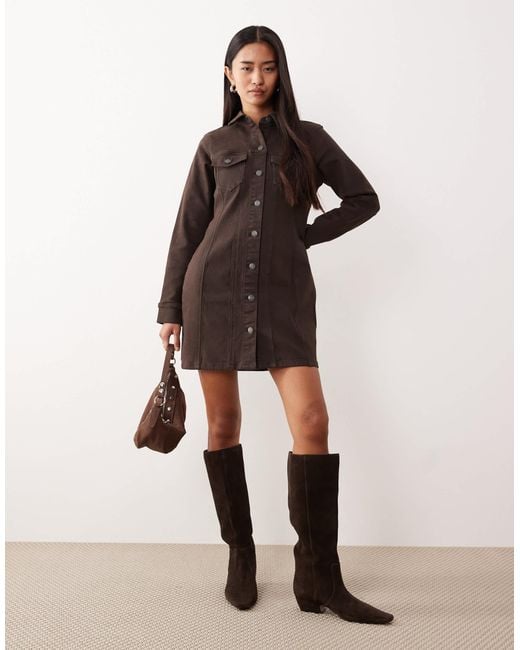 ASOS Natural Denim Long Sleeve Fitted Shirt Dress