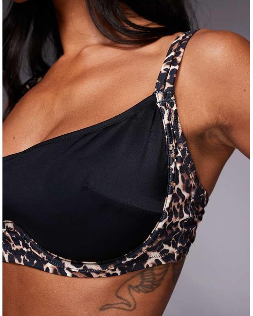 Wolf & Whistle Gray Hidden Underwire Bikini Top With Leopard Contrast