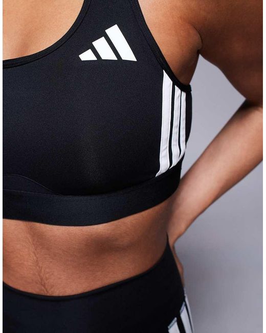 Adidas Originals Gray Adidas Training 3 Stripe Mid Support Sports Bra
