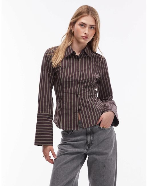ASOS Brown Fitted Deep Cuff Shirt
