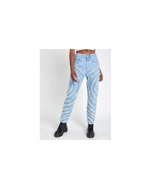 Mom jeans con pannelli sfrangiati lavaggio chiaroThe Ragged Priest in Denim  di colore Blu | Lyst