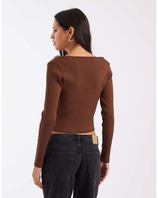 ASOS Red Knitted Lace Trim Cardigan