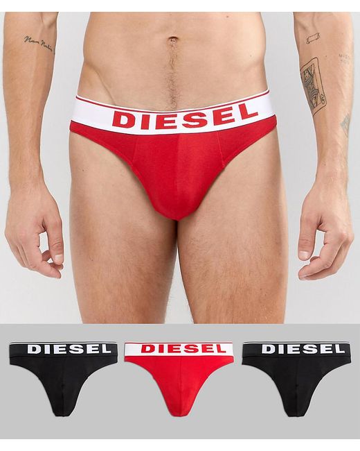 DIESEL Red Umbr-string 3 Pack Thongs for men