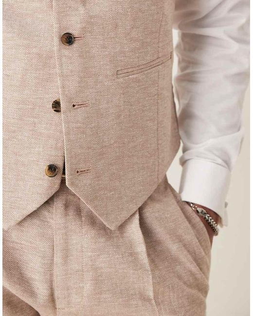 ASOS Natural Linen Cotton Blend Slim Suit Waistcoat for men