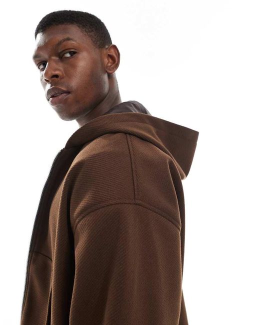 Chaqueta Extragrande Con Capucha De Tejido Efecto Lana De -Verde ASOS de hombre de color Brown