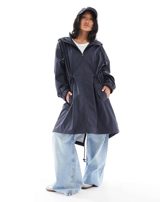 ASOS Blue Asos Design Petite Contrast Detail Rubberised Rain Parka