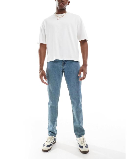 Don't Think Twice Blue Dtt Tall Rigid Cropped Tapered Fit Jeans for men