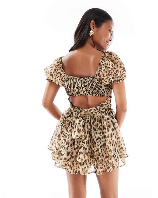 Miss Selfridge Brown Chiffon Rara Mini Playsuit