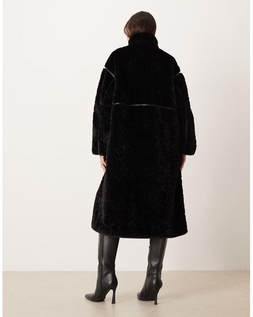 Gina Tricot Black Faux Fur Bonded Midi Coat