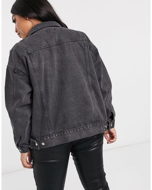 Missguided Oversized Denim Jacket With Rip Detail in Black - Lyst