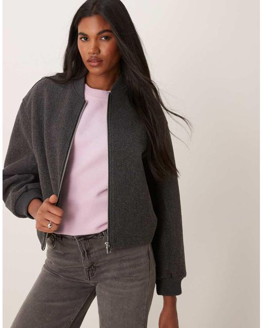 New Look Gray Front Zip Bomber Jacket