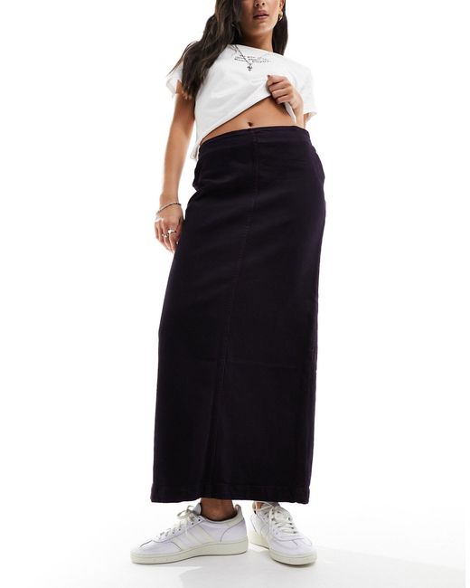 Monki Blue Denim Midi Skirt With Front Split