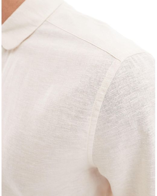 ASOS White Smart Linen Shirt With Penny Collar for men