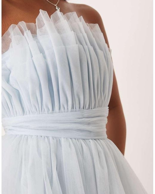 LACE & BEADS White Bandeau Tulle Maxi Dress