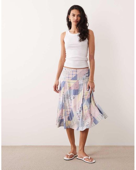 Abercrombie & Fitch Pink Patchwork Godet Midi Skirt