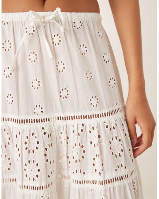 Iisla & Bird Natural Broderie Maxi Tiered Beach Skirt Co-ord