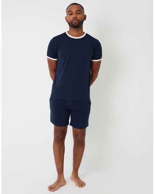 Threadbare Blue Contrast Binding Short Lounge Set for men