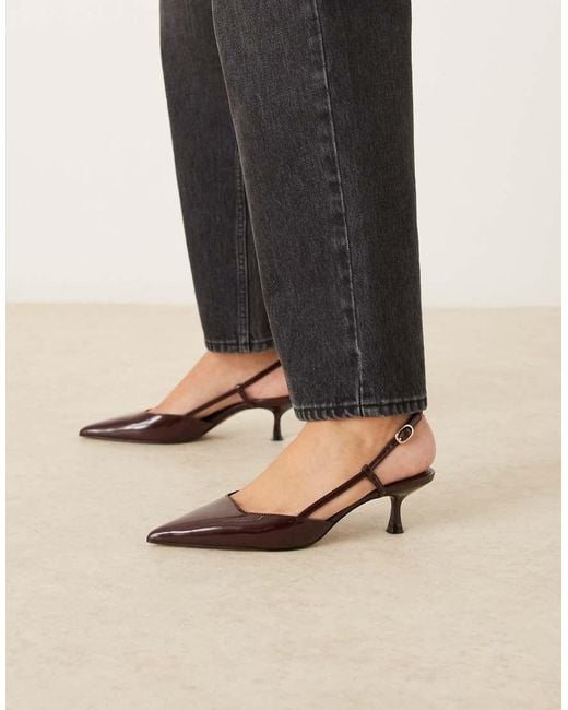 Mango Black Faux Leather Pointed Slingback Low Heeled Shoe