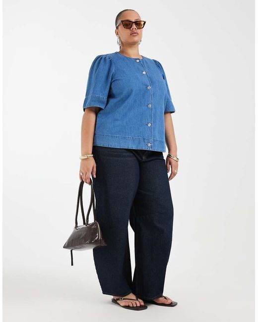 ONLY Blue Short Sleeve Denim Blouse